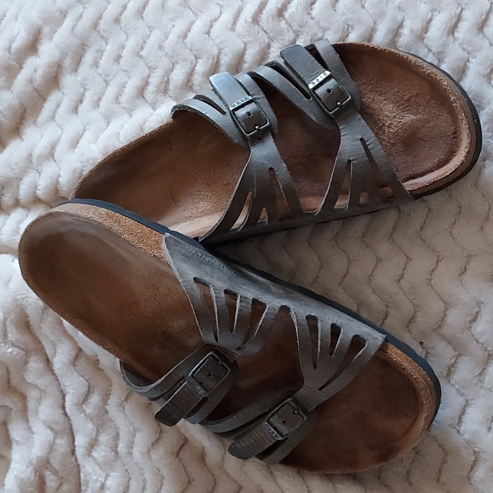 Birkenstock 2 strap grey sandals